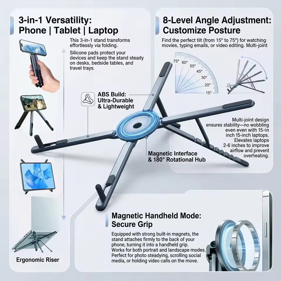 Laptop Stand - Support de téléphone magnétique portable et