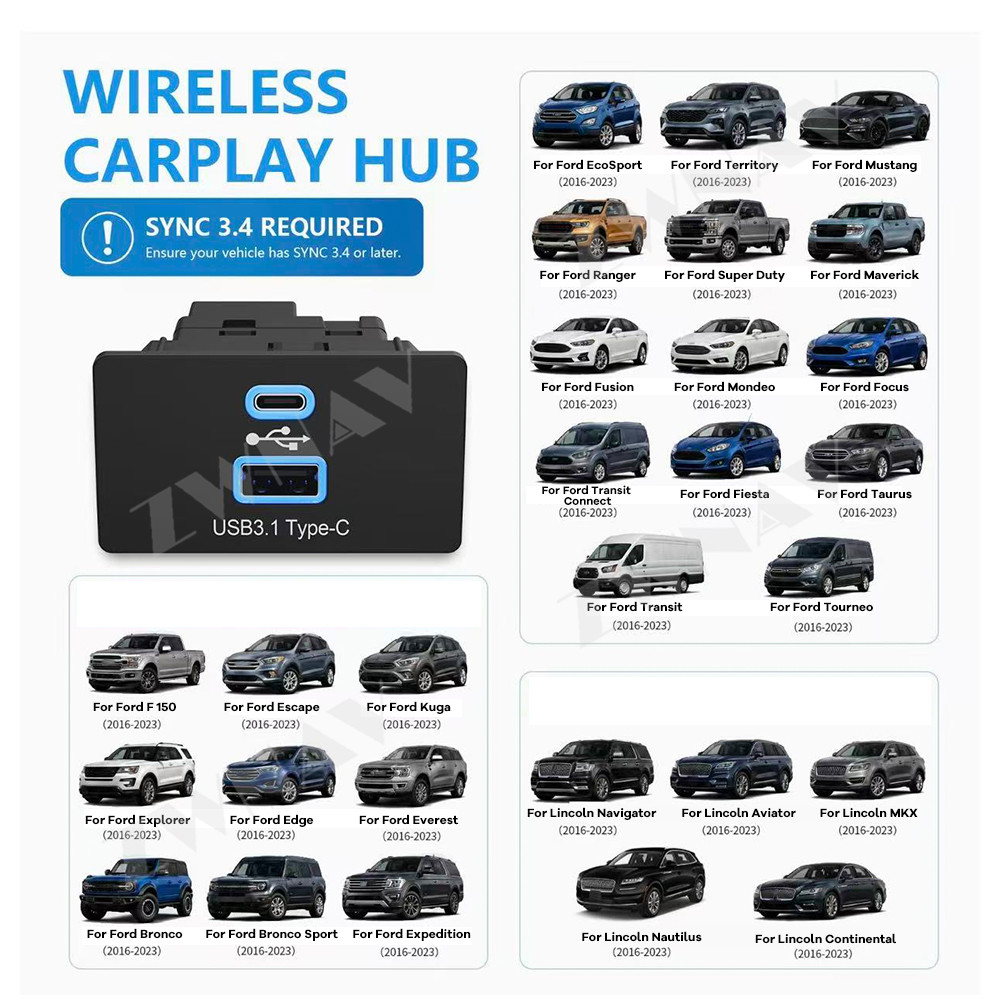 Usb C Hub - Adaptateur sans fil CarPlay Android Auto