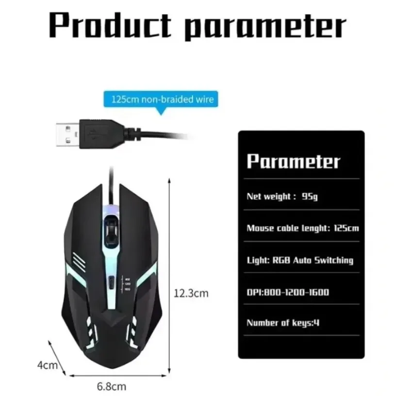 Souris de jeu filaire USB à LE - Laptop Mouse avis et prix